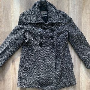 Guess Herringbone Black & White Pea Coat - Used